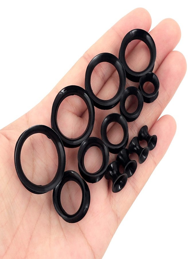 Qmcandy 1 Pair Black Thin Silicone Flexible Ear Skin Hollow Tunnels Plugs Earlets Piercing 1/2 inch - Image 2